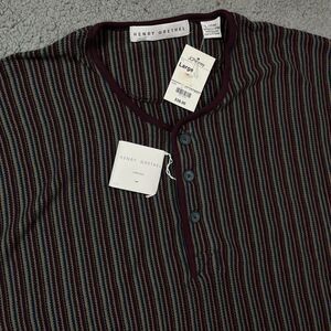 Henry Grethel Men's 1/4‎ Button Short Sleeve Striped Shirt Sz Large